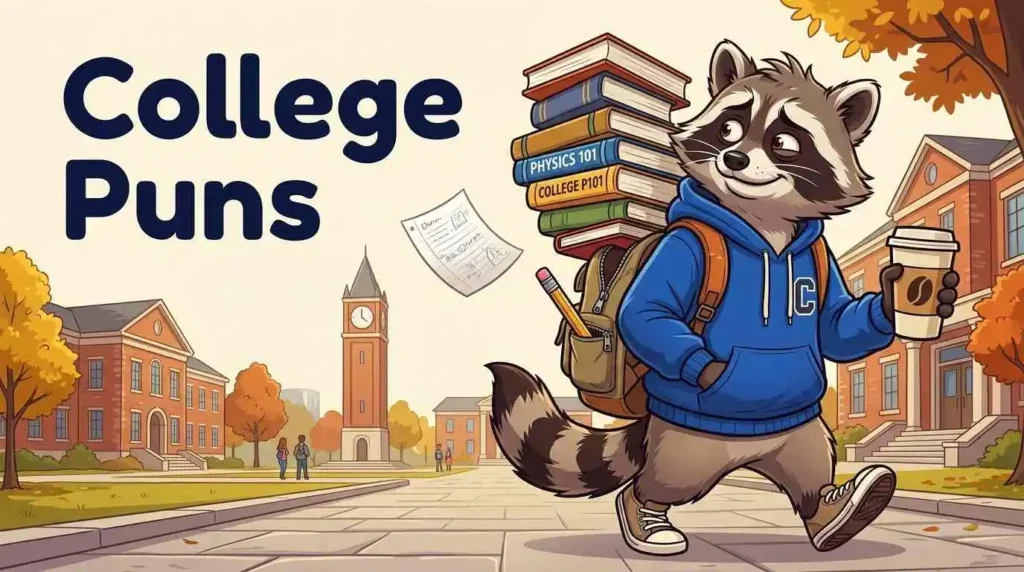 College raccoon carrying books